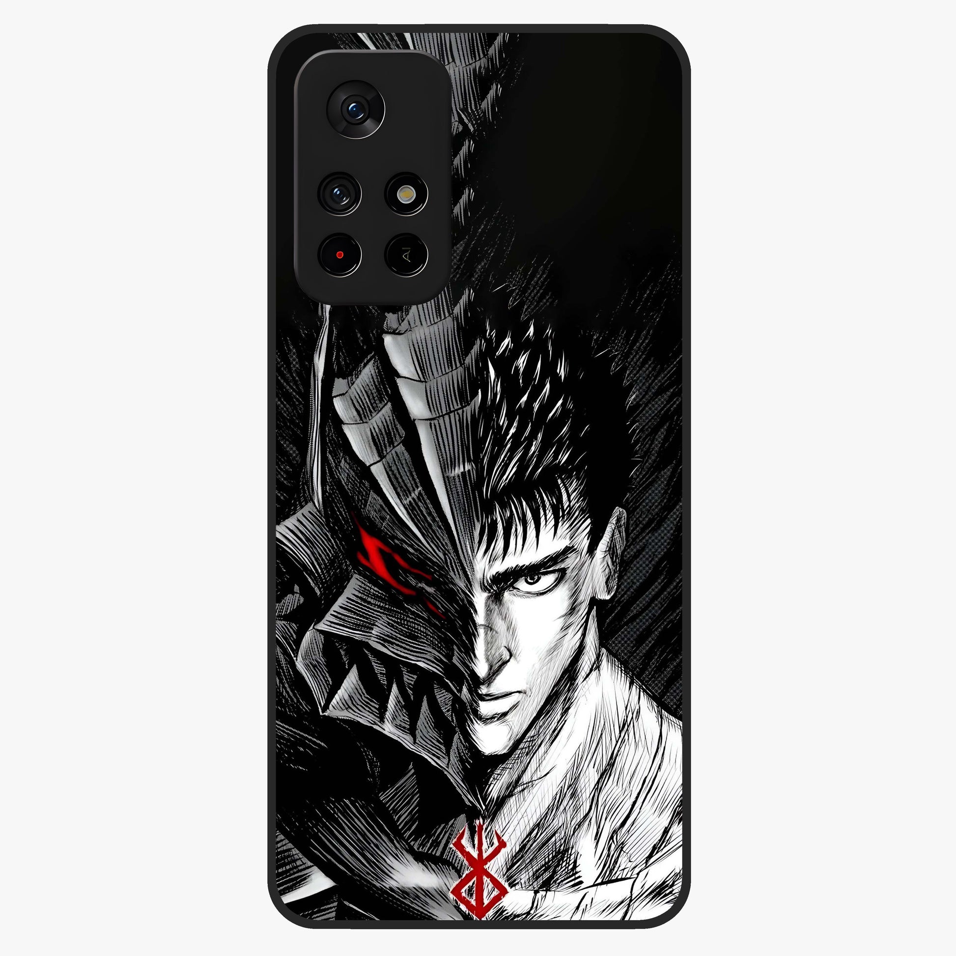 Berserker Blood Oath Glass Case showing flat back view with fierce warrior inspired artwork and glossy glass finish.