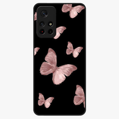 Butterfly Pattern Glass Case upright view showcasing graceful butterfly artwork with soft decorative theme.
