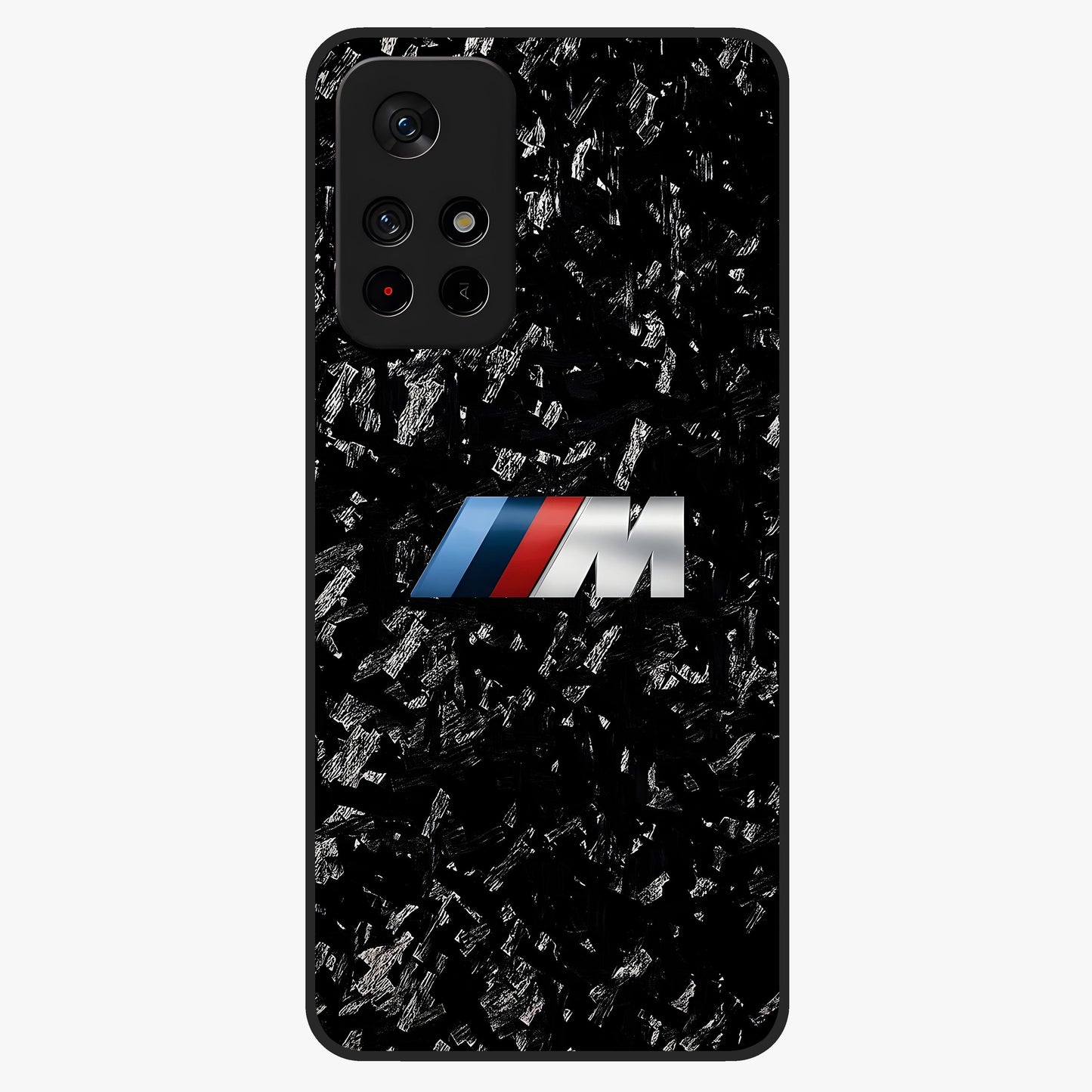 Carbon Speed Mark Glass Case showing flat back view with sporty carbon pattern artwork and glossy glass finish.