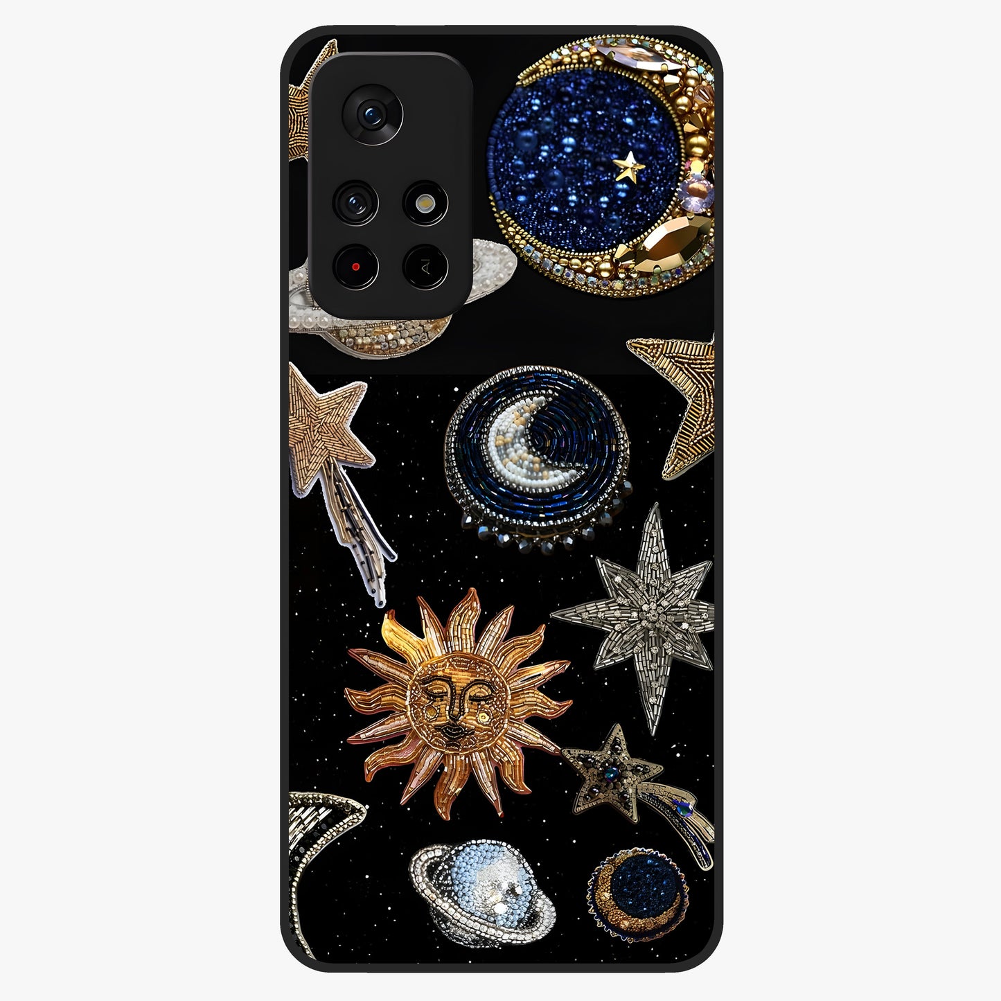 Celestial Gem Constellations Glass Case upright view showcasing cosmic constellation artwork with celestial aesthetic style.