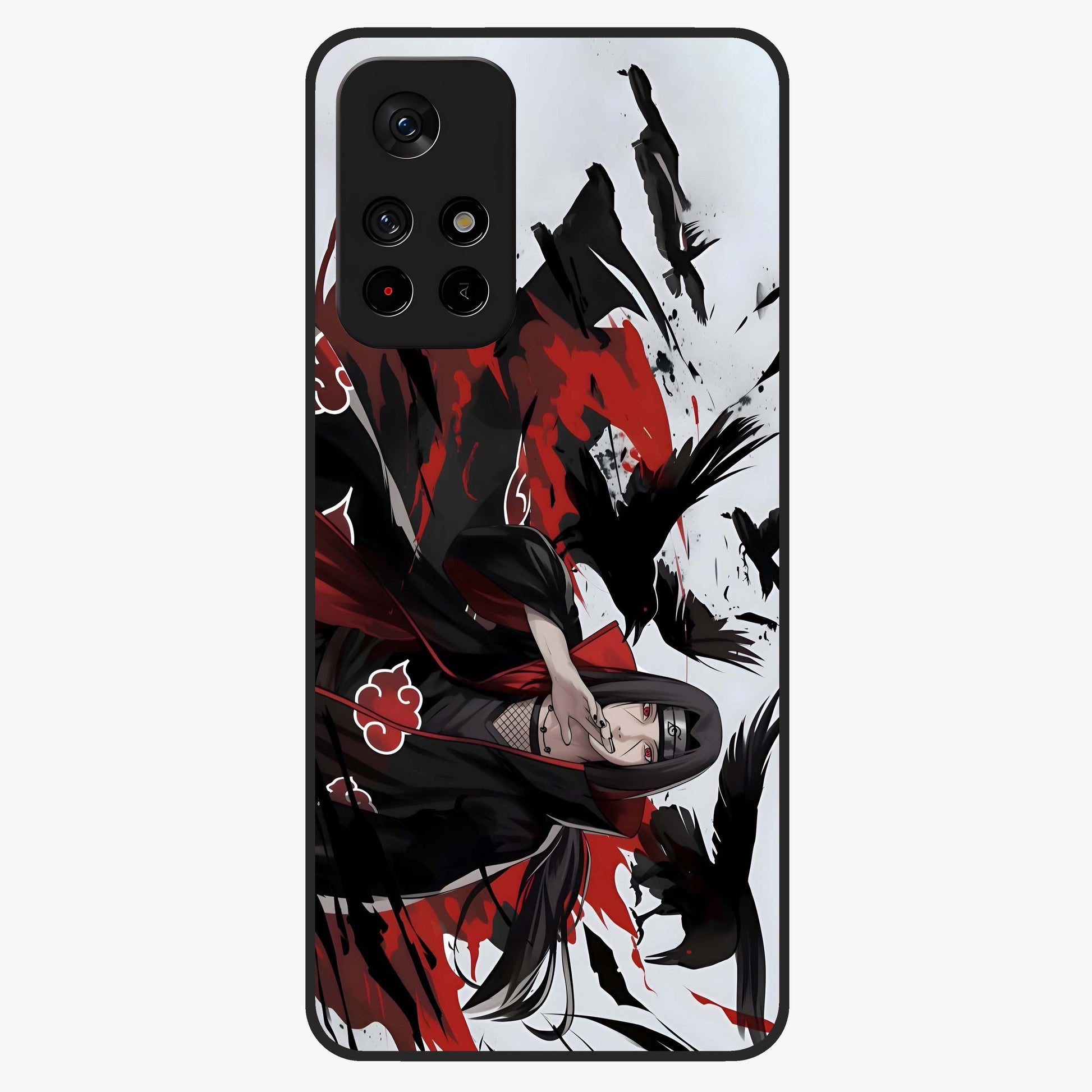 Crimson Crow Illusion Glass Case upright view showcasing striking crow illusion artwork with intense crimson theme.