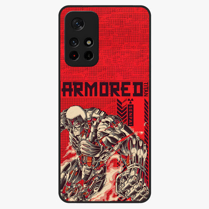 Crimson Mecha Titan Glass Case upright view showcasing dynamic robotic titan design with sci-fi inspired theme.