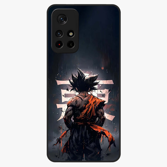 Dark Warrior In Rain Glass Case showing flat back view with warrior artwork in rainy atmosphere and glossy glass finish.