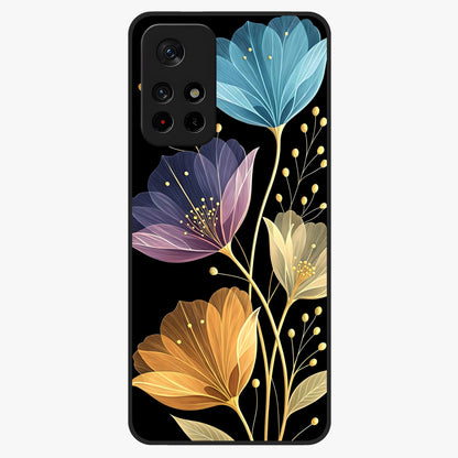 Delicate Multicolor Flowers Glass Case upright view showcasing delicate floral artwork with bright botanical theme.