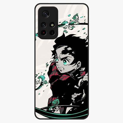 Demon Slayer Glass Case upright view showcasing powerful anime artwork with intense warrior theme.