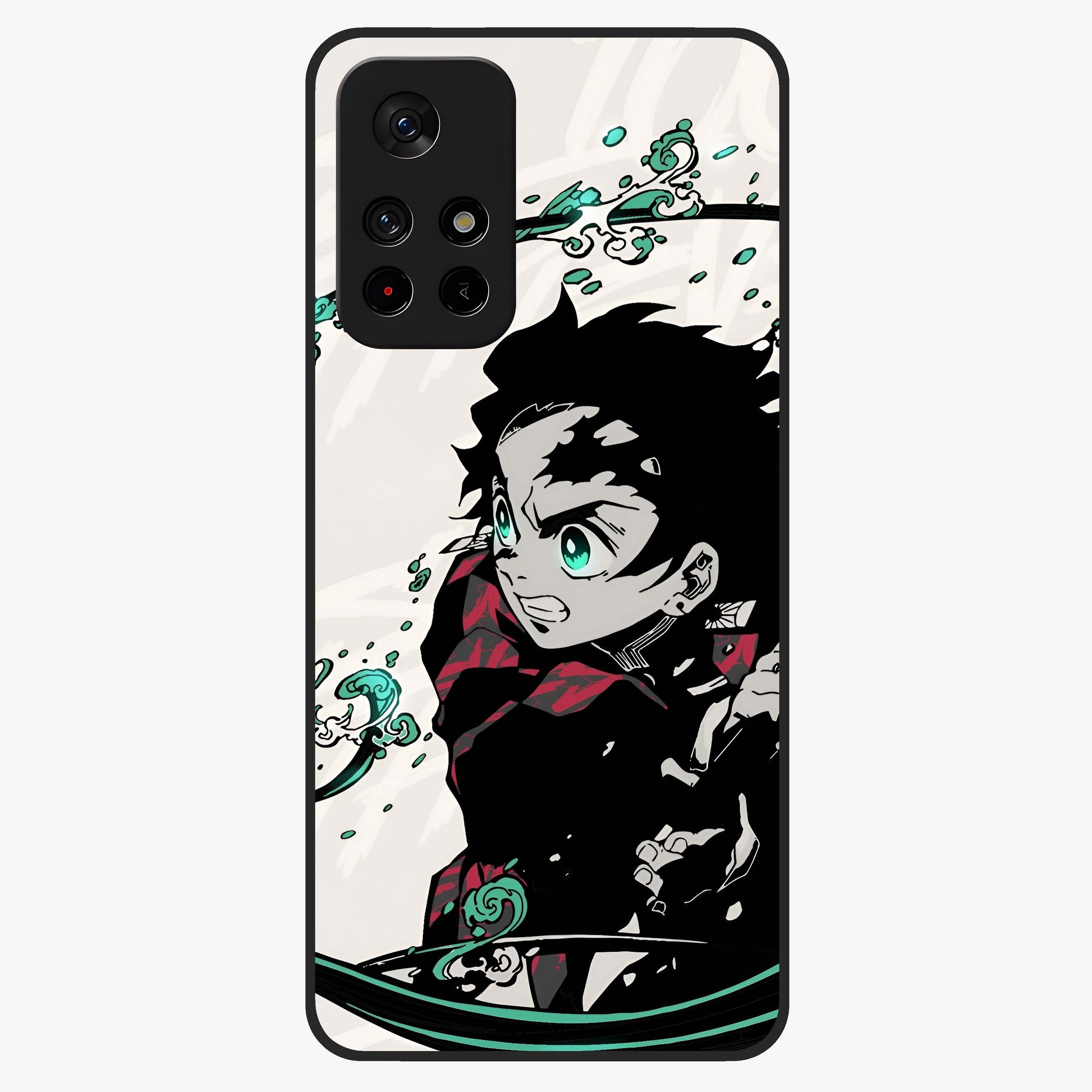 Demon Slayer Glass Case showing flat back view with bold anime inspired artwork and glossy glass finish.