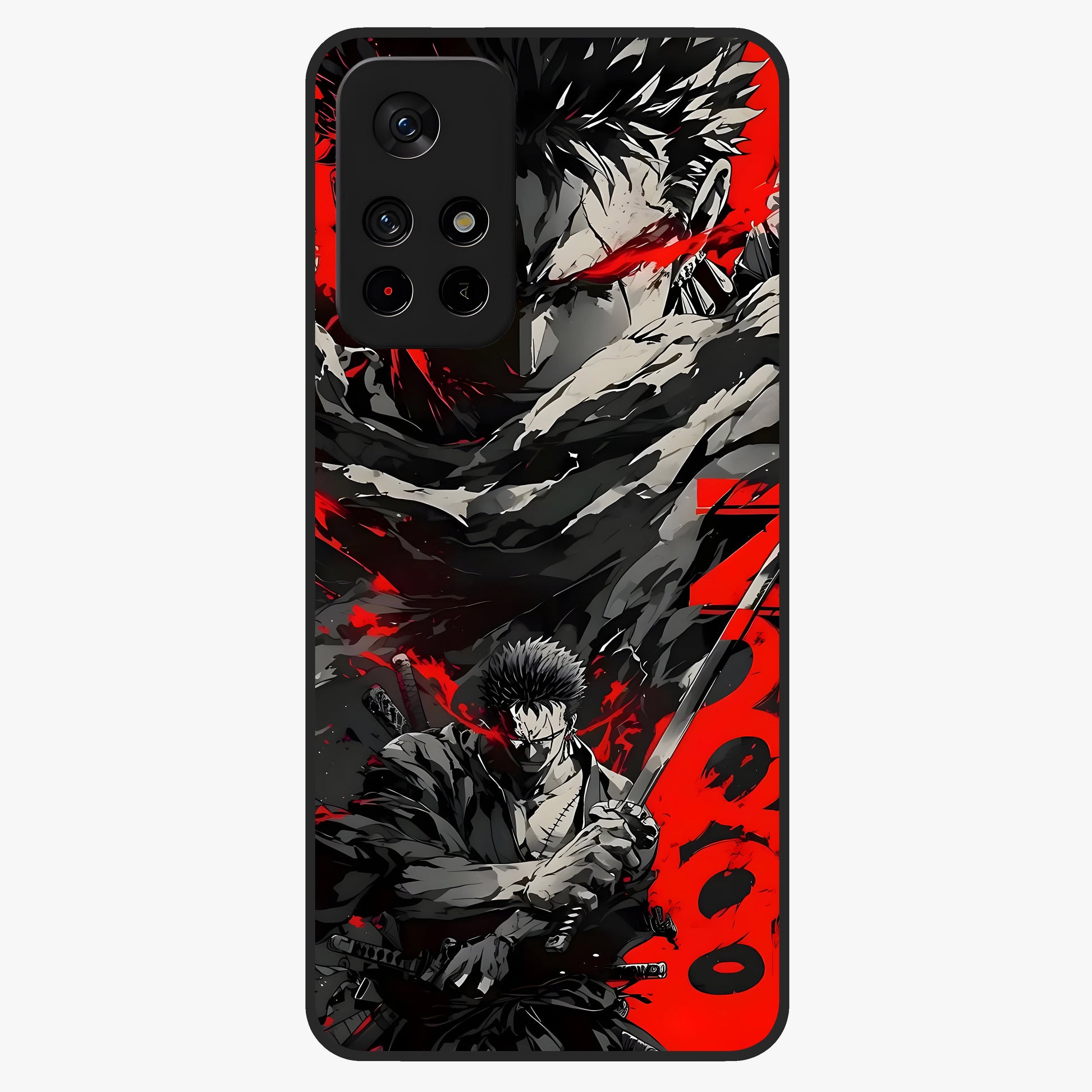 Demon Sword Resolve Glass Case showing flat back view with fierce sword warrior artwork and glossy glass finish.
