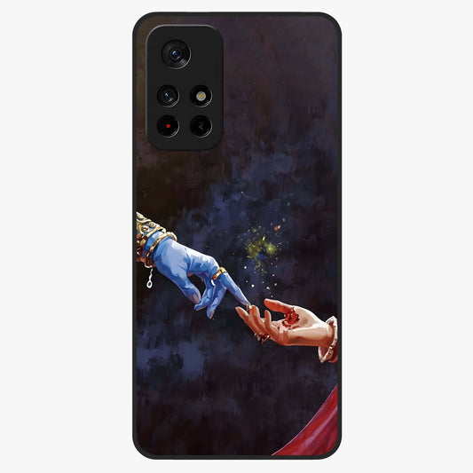 Divine Touch Eternal Glass Case showing flat back view with spiritual themed artwork and glossy glass finish.