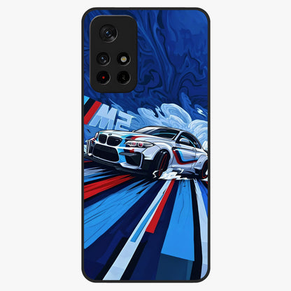 Drift Power Rush Glass Case showing flat back view with dynamic racing inspired artwork and glossy glass finish.