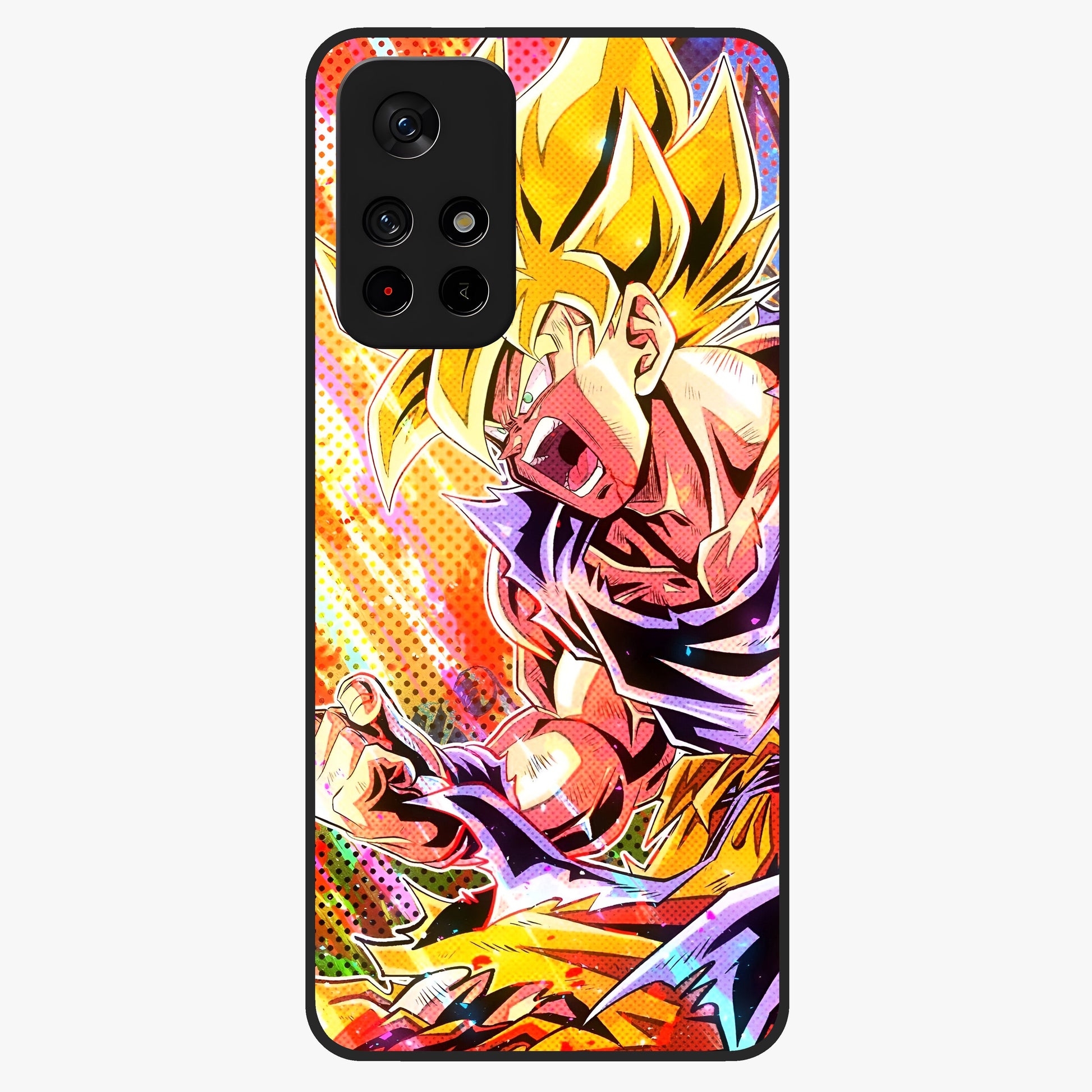 Firing Goku Glass Case upright view showcasing energetic anime artwork with bold warrior theme.