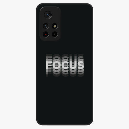 Focus Mode On Glass Case showing flat back view with bold motivational typography design and glossy glass finish.