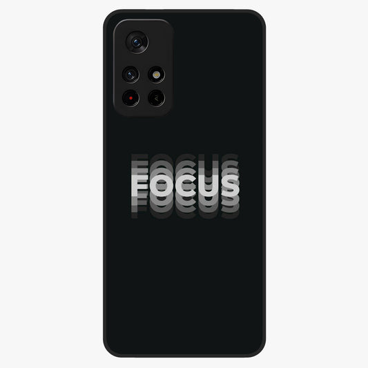 Focus Mode On Glass Case showing flat back view with bold motivational typography design and glossy glass finish.