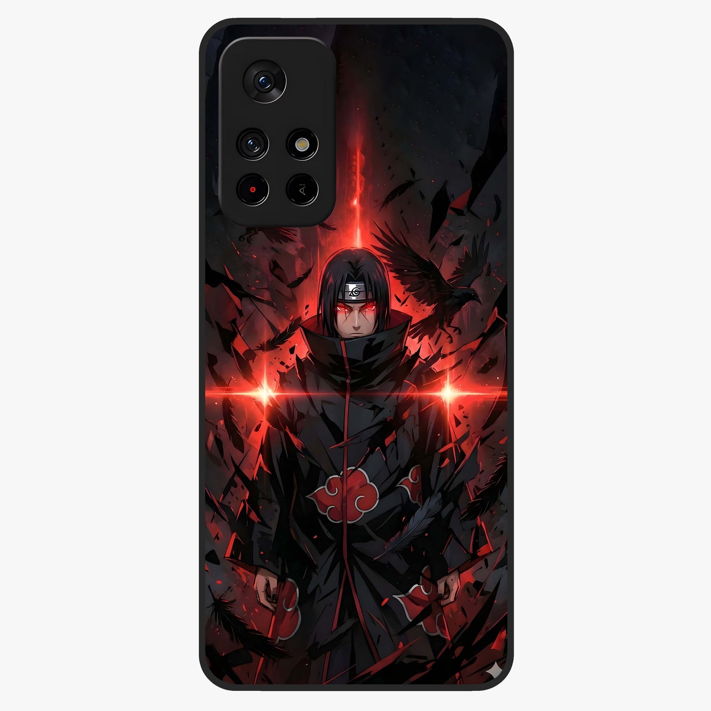 Focused Blade Discipline Glass Case showing flat back view with warrior sword themed artwork and glossy glass finish.