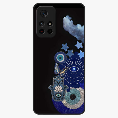 Galactic Charm Cluster Glass Case upright view showcasing glowing cosmic charm artwork with magical celestial style.