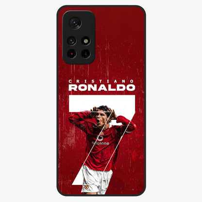 Goal Celebration Legacy Glass Case showing flat back view with football celebration inspired artwork and glossy glass finish.