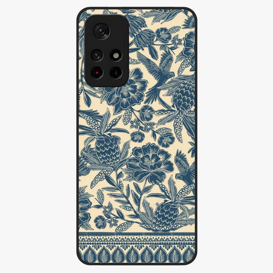 Heirloom Wild Bloom Glass Case showing flat back view with vintage inspired wild flower artwork and glossy glass finish.
