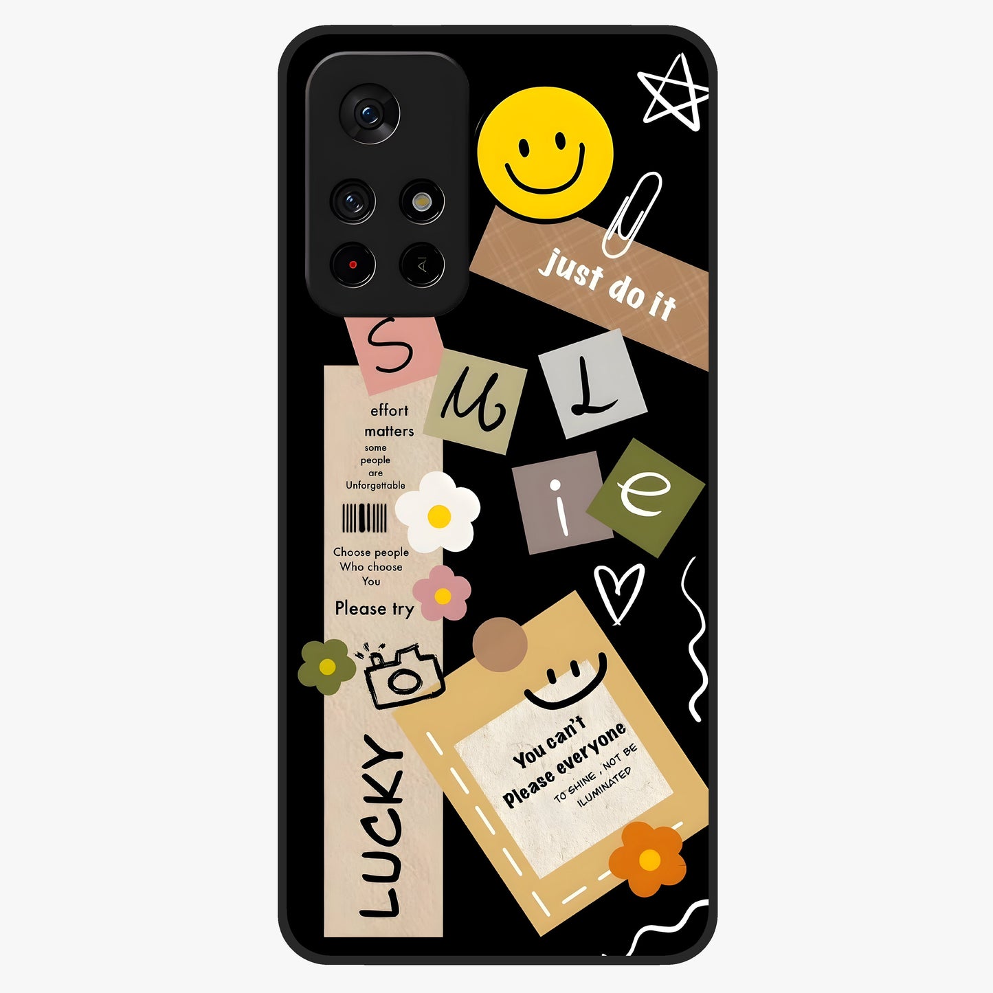Lucky Aesthetic Collage Glass Case upright view showcasing vibrant collage artwork with youthful aesthetic theme.