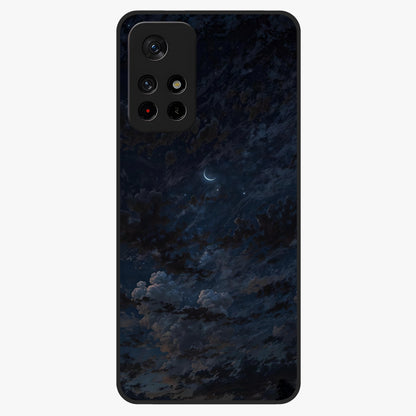 Lunar Veil Silence Glass Case showing flat back view with mystical moon veil artwork and glossy glass finish.