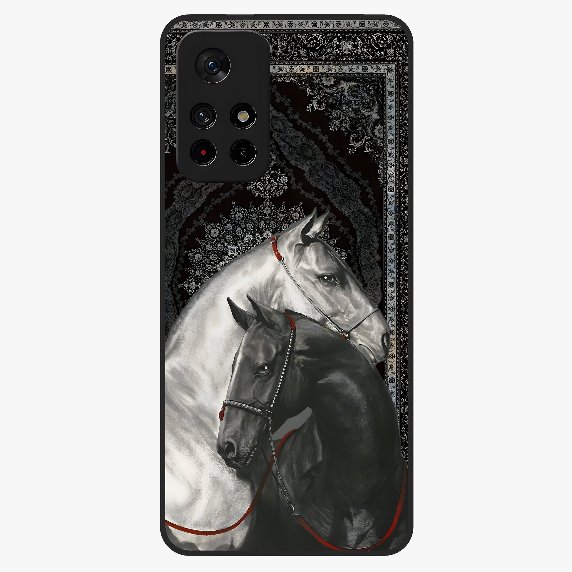 Majestic Ride Legacy Glass Case showing flat back view with powerful automotive inspired artwork and glossy glass finish.