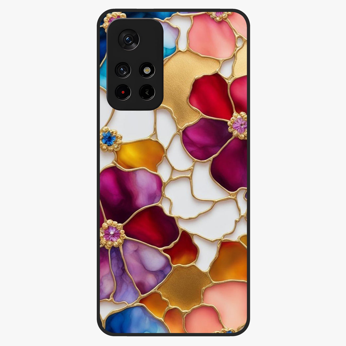 Marble Flower Pattern Glass Case upright view showcasing decorative marble flower artwork with refined style.