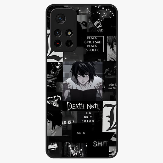 Midnight Chaos Mind Glass Case showing flat back view with abstract dark themed artwork and glossy glass finish.