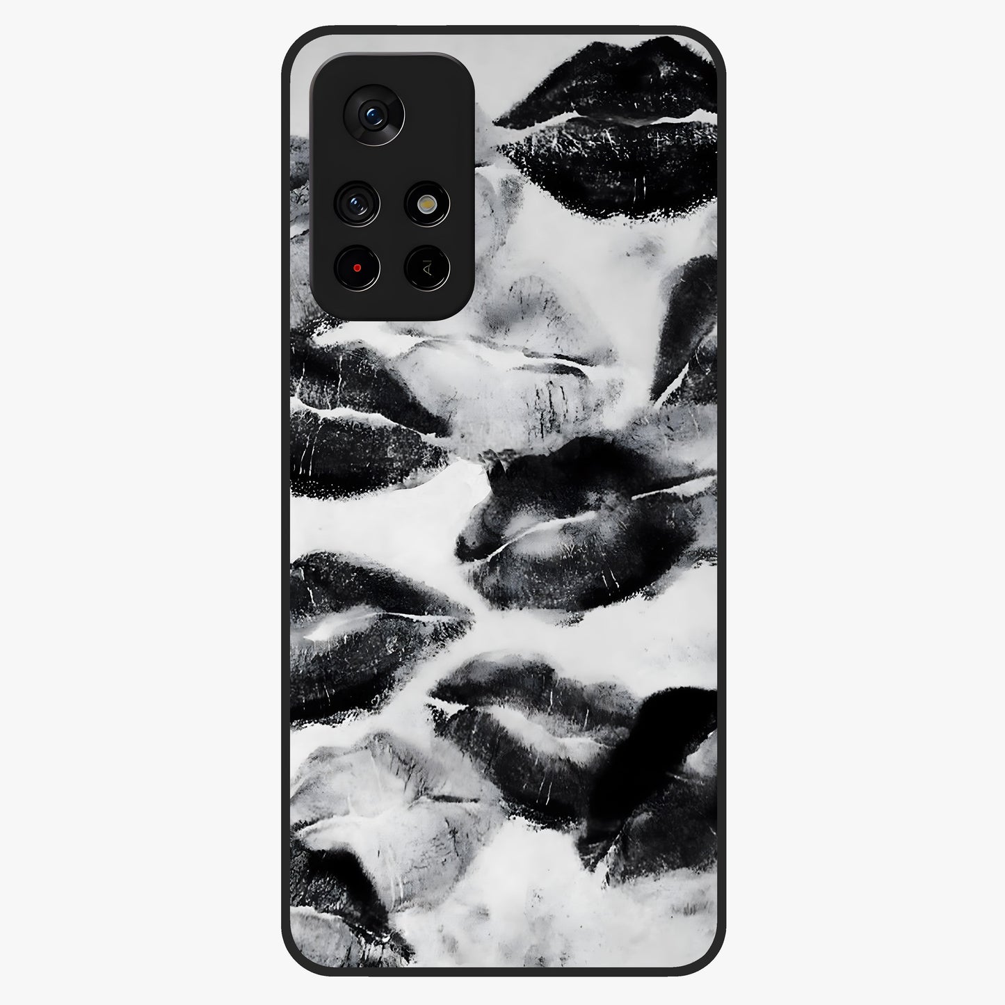 Midnight Kiss Marks Glass Case upright view showcasing stylish kiss mark artwork with trendy romantic theme.