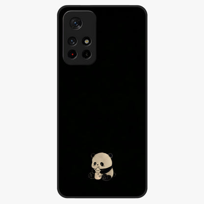 Midnight Panda Love Glass Case showing flat back view with cute panda themed artwork and glossy glass finish.