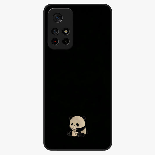 Midnight Panda Love Glass Case showing flat back view with cute panda themed artwork and glossy glass finish.