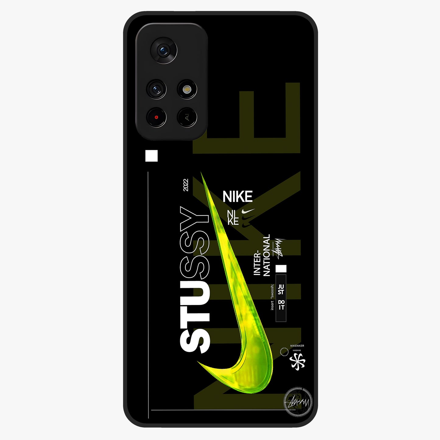 Neon Street Edition Glass Case showing flat back view with neon street style artwork and glossy glass finish.
