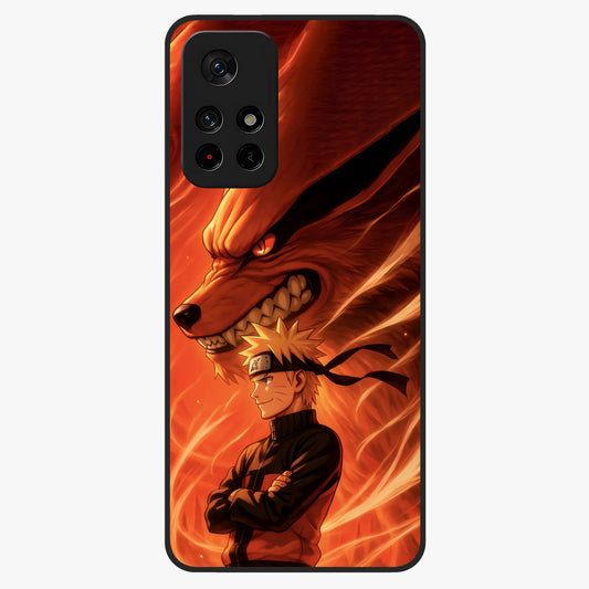 Nine Tails Legacy Glass Case showing flat back view with powerful nine-tailed fox inspired artwork and glossy glass finish.
