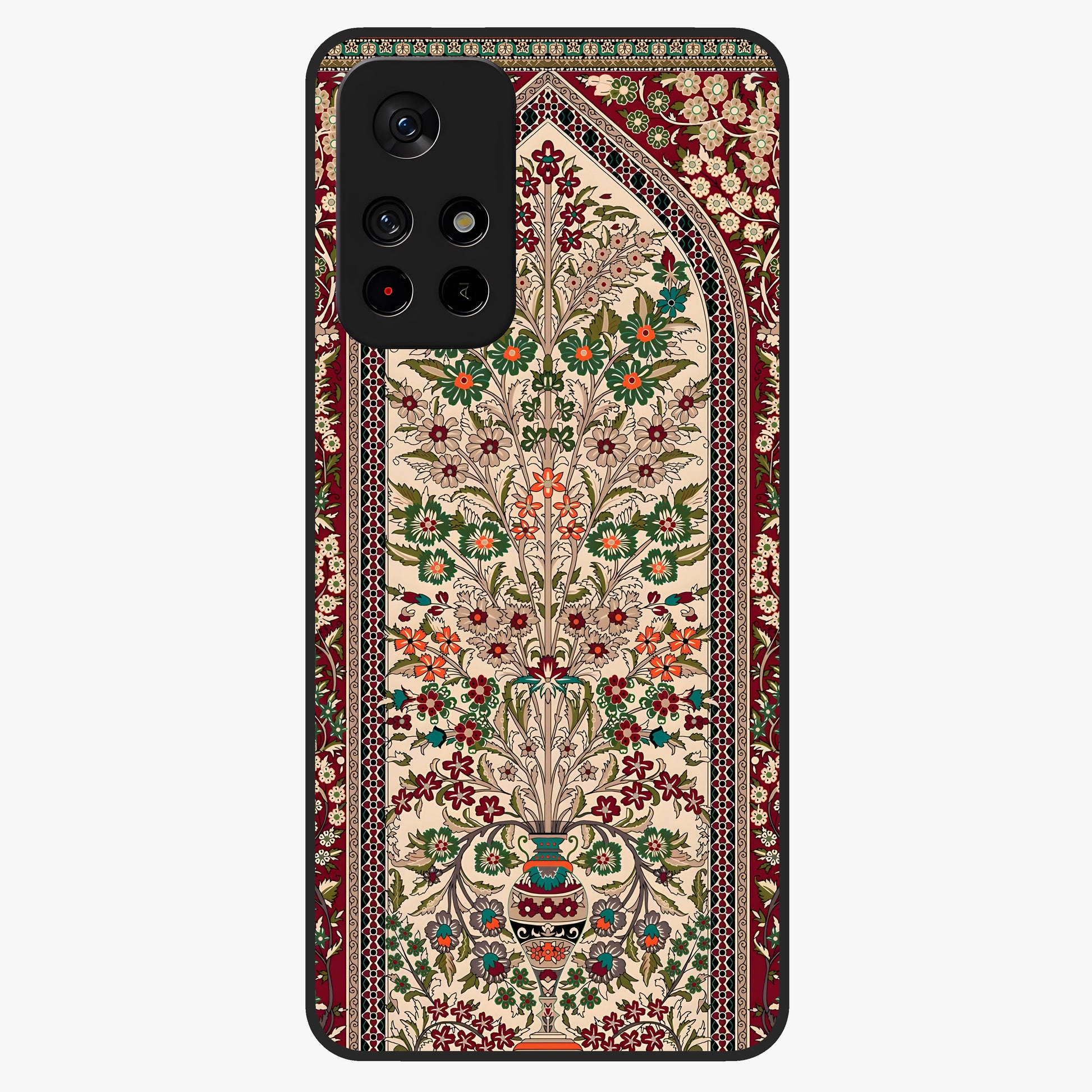 Persian Inspired Glass Case showing flat back view with ornate Persian style pattern artwork and glossy glass finish.