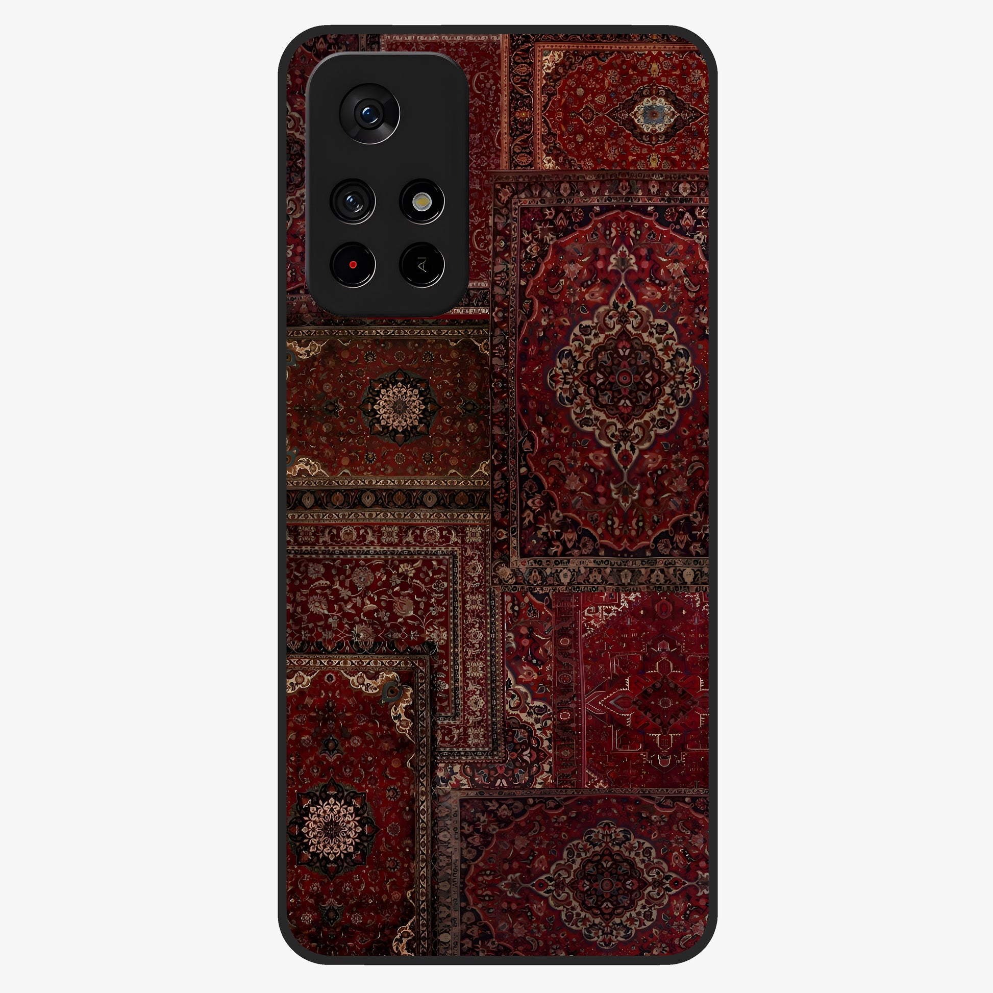 Persian Velvet Tale Glass Case showing flat back view with luxurious Persian velvet pattern artwork and glossy glass finish.