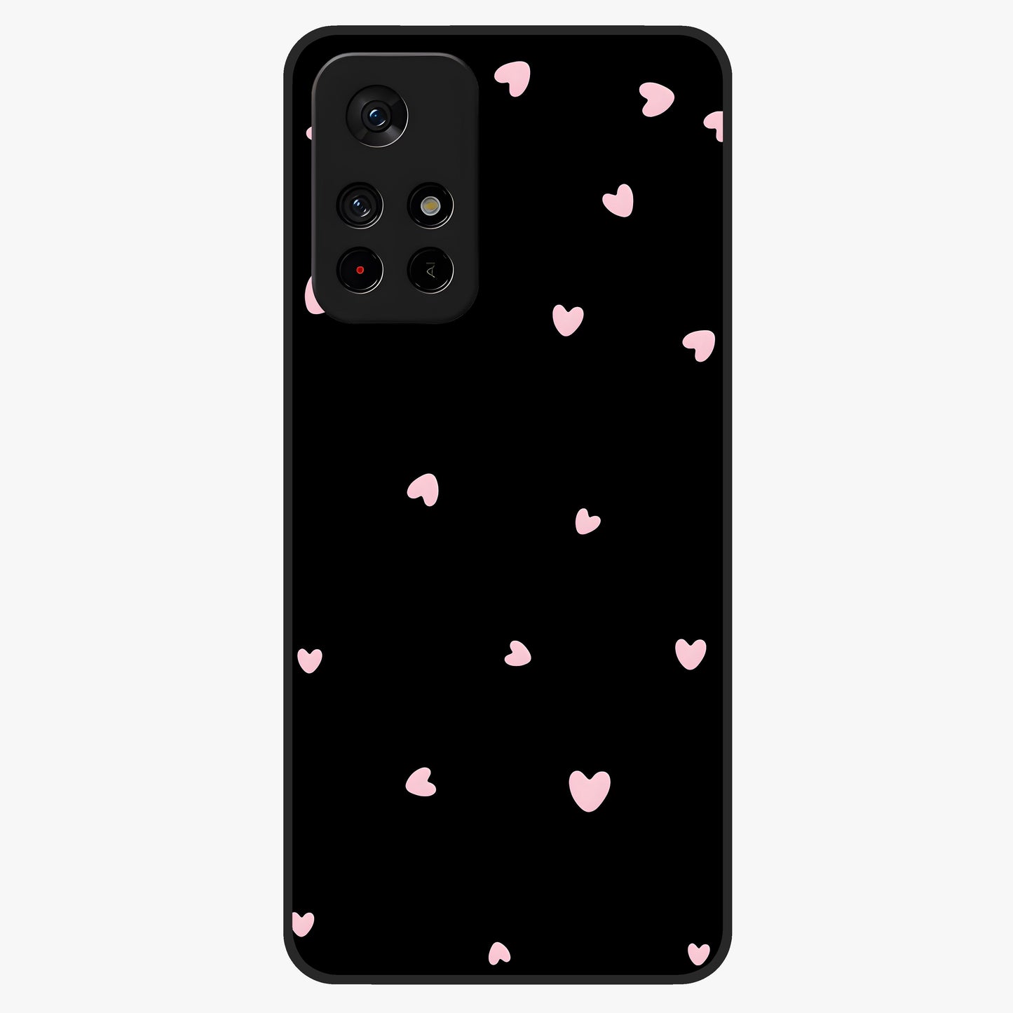 Pink Love Drops Glass Case upright view showcasing charming heart drop artwork with romantic playful theme.