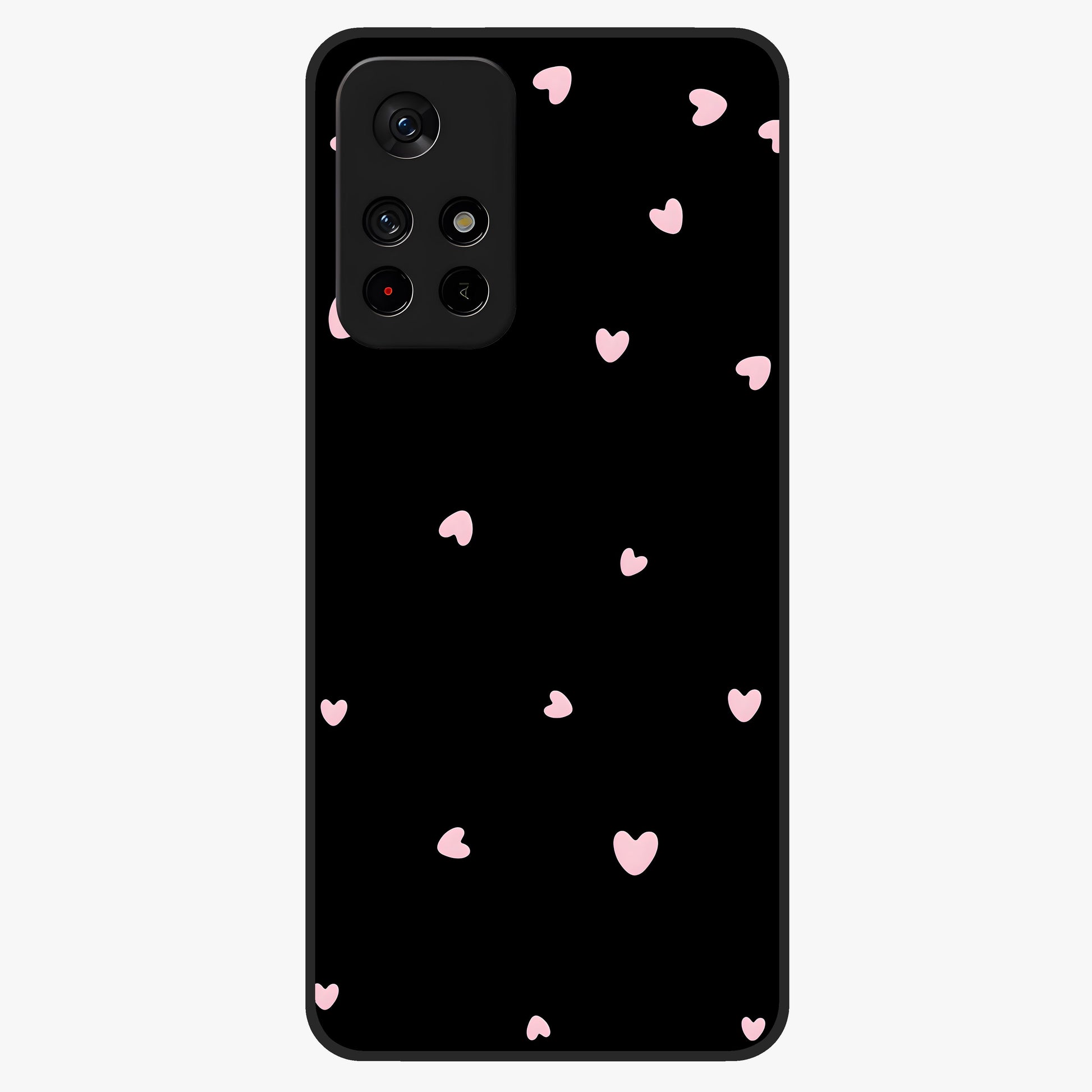 Pink Love Drops Glass Case upright view showcasing charming heart drop artwork with romantic playful theme.