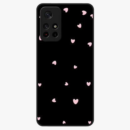 Pink Love Drops Glass Case upright view showcasing charming heart drop artwork with romantic playful theme.