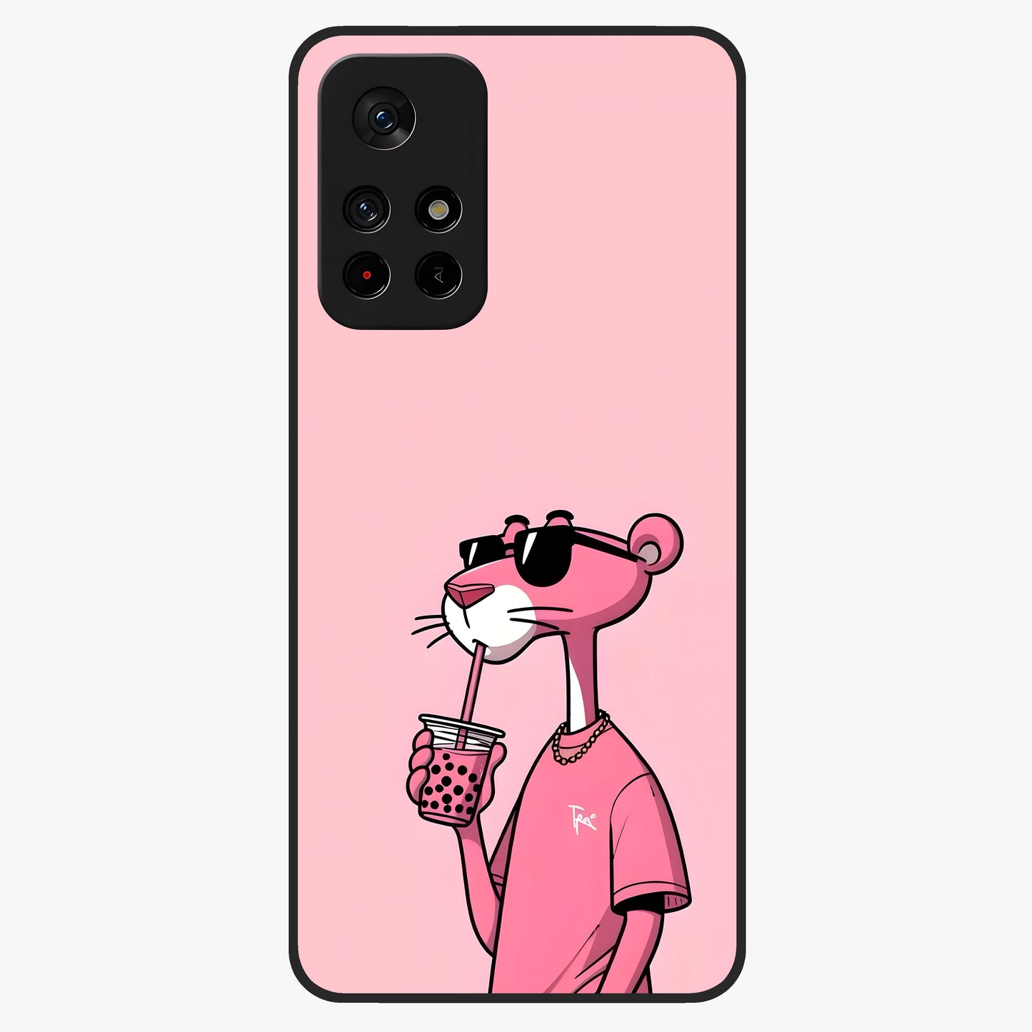 Pink Panther Glass Case showing flat back view with iconic pink panther artwork and glossy glass finish.