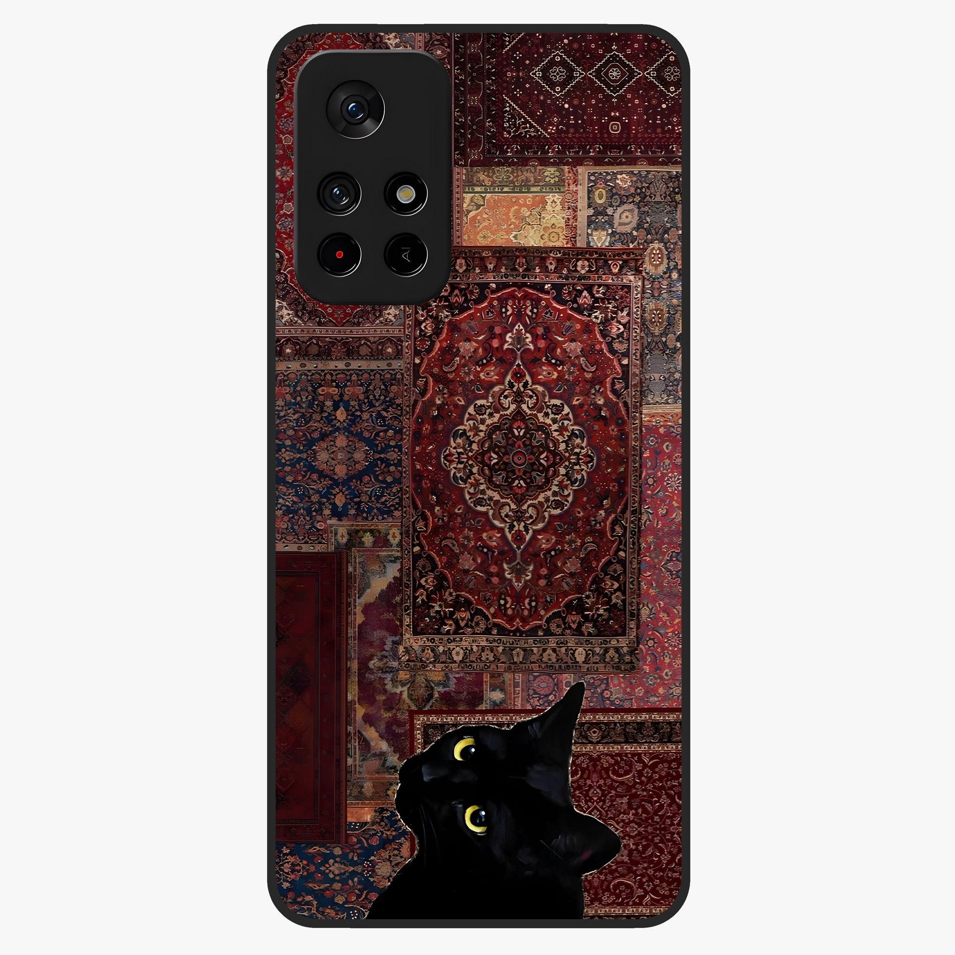 Regal Magic Cat Apple Glass Case upright view showcasing charming cat artwork with playful magical theme.