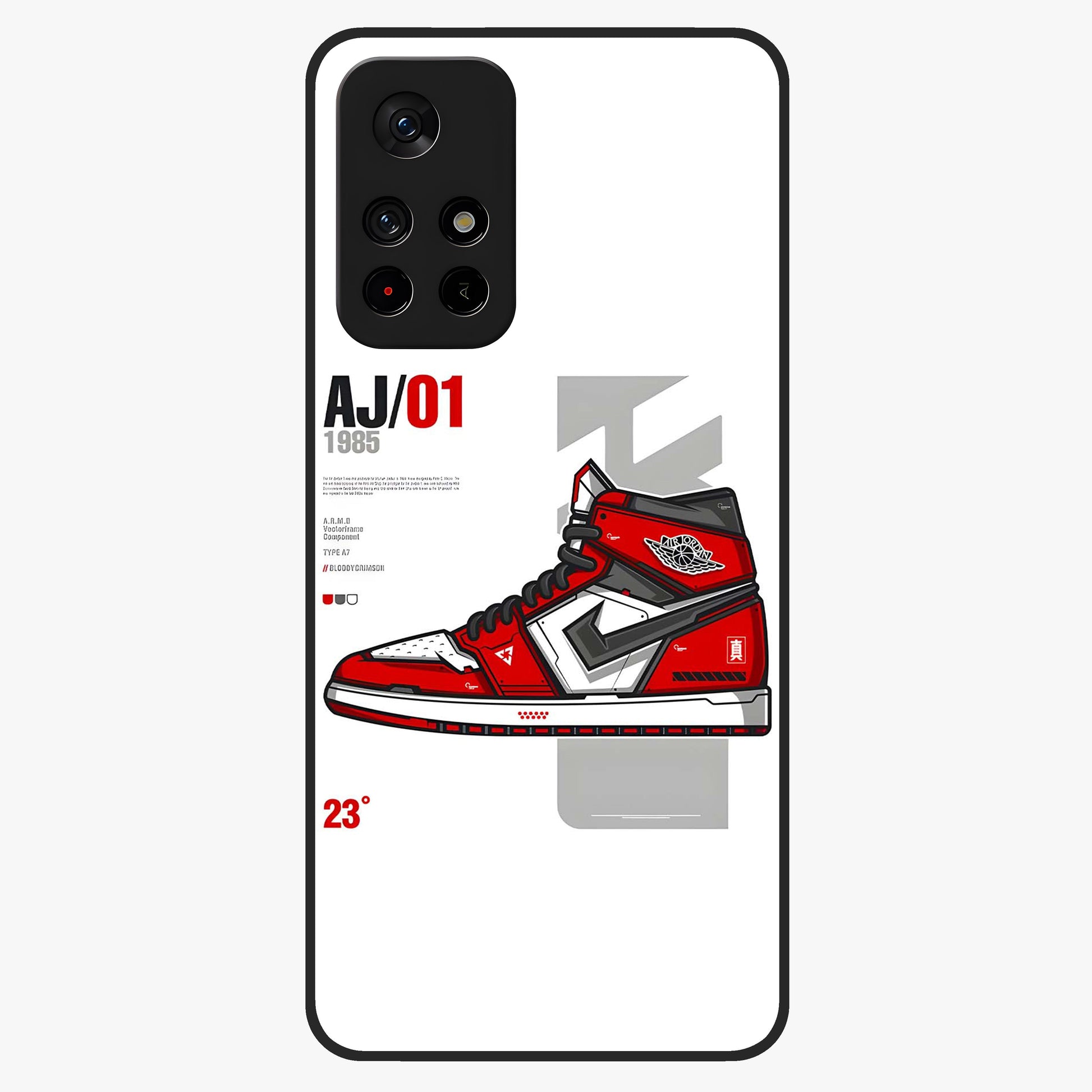 Retro Sneaker Blueprint Glass Case upright view showcasing stylish sneaker illustration with vintage streetwear theme.