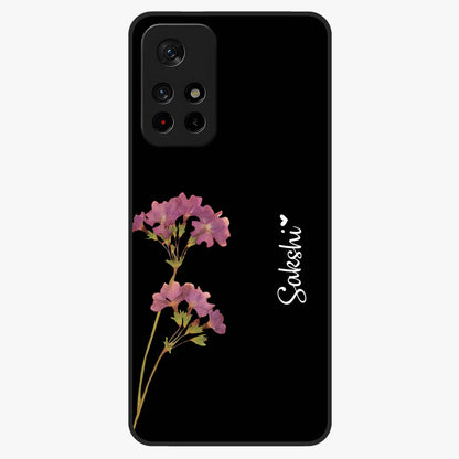 Riching Lavender Flower Custom Name Glass Case showing flat back view with lavender floral artwork and personalized name design.
