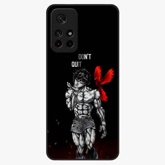 Rise Beyond Limits Glass Case showing flat back view with motivational typography artwork and glossy glass finish.