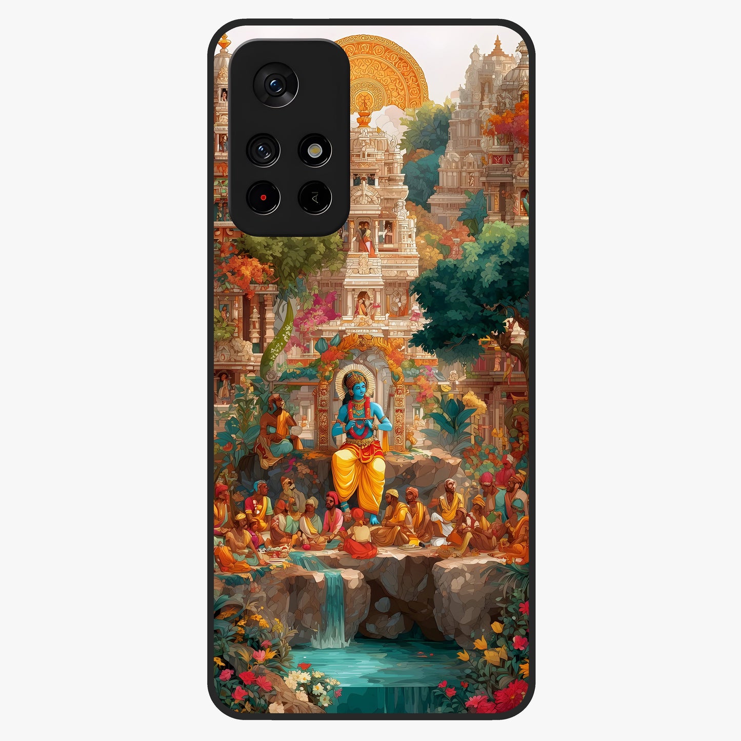 Sacred Sunlight Gods Glass Case upright view showcasing glowing divine artwork with sacred mythological theme.