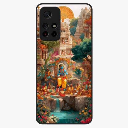 Sacred Sunlight Gods Glass Case upright view showcasing glowing divine artwork with sacred mythological theme.