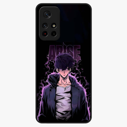 Shadow Monarch Awakening Glass Case showing flat back view with powerful dark monarch themed artwork and glossy glass finish.