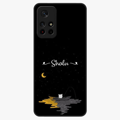 Silent Night Row Glass Case showing flat back view with calm night themed artwork and glossy glass finish.