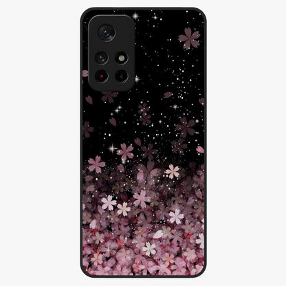 Small Starry Flowers Glass Case showing flat back view with delicate starry floral artwork and glossy glass finish.