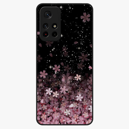 Small Starry Flowers Glass Case showing flat back view with delicate starry floral artwork and glossy glass finish.