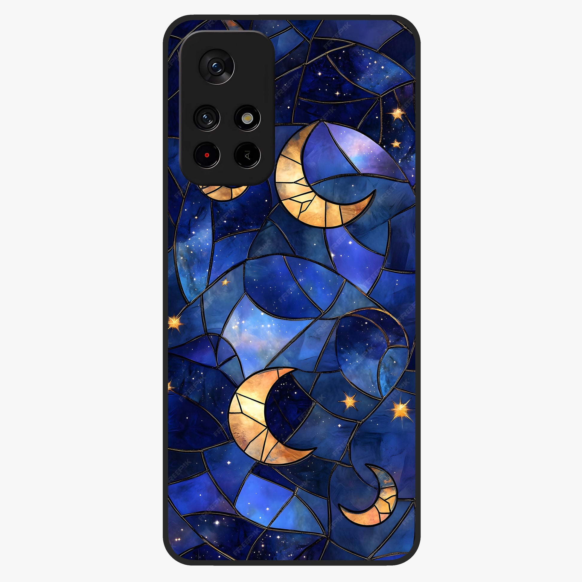 Starlit Sky Tapestry Glass Case showing flat back view with decorative starry sky tapestry artwork and glossy glass finish.