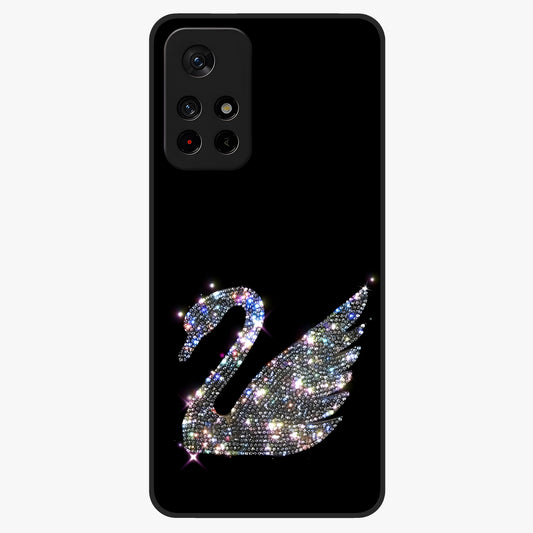 Starlit Swan Grace Glass Case showing flat back view with graceful swan artwork under starry sky and glossy glass finish.