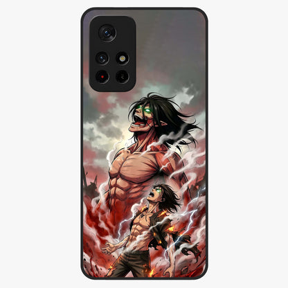 Titan Awakening Fury Glass Case showing flat back view with powerful titan inspired artwork and glossy glass finish.