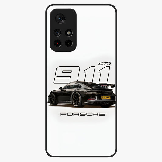 Turbo Legacy Icon Glass Case showing flat back view with iconic sports car inspired artwork and glossy glass finish.